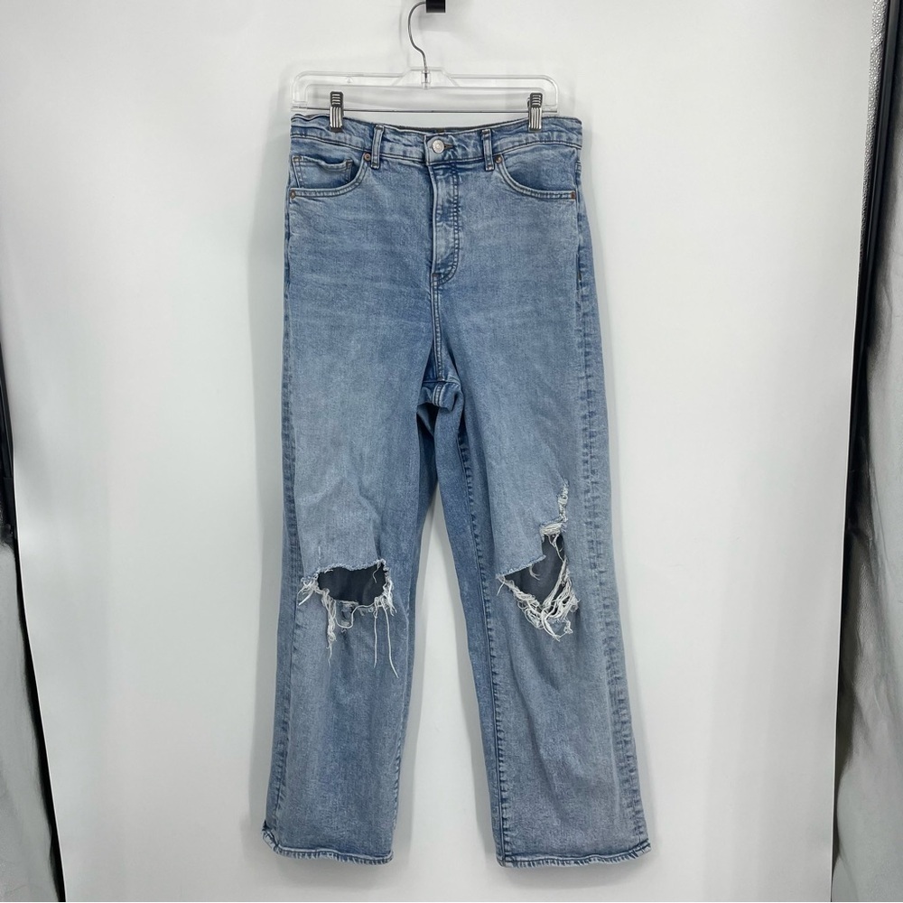Express jeans 90’s Wide-Leg Super High-Rise distressed‎ knee holes Sz 12 R